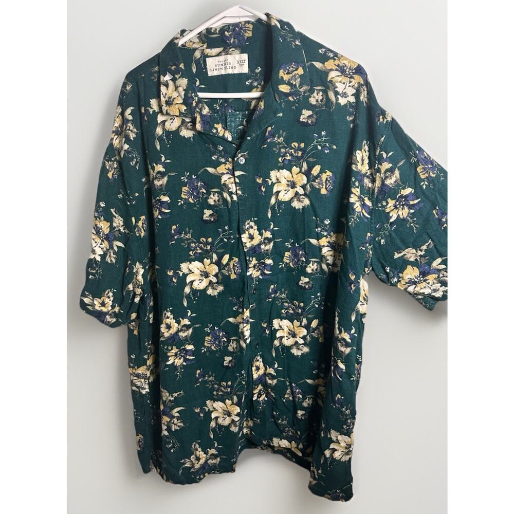 Abercrombie & Fitch Men's 2XL Floral Button Down Linen Blend Shirt Short Sleeve